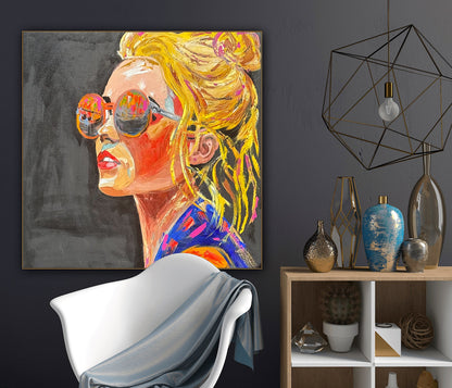 Richter Style Abstract Original Oil Painting On 100 x 100cm canvas Sunshine blondie woman portrait