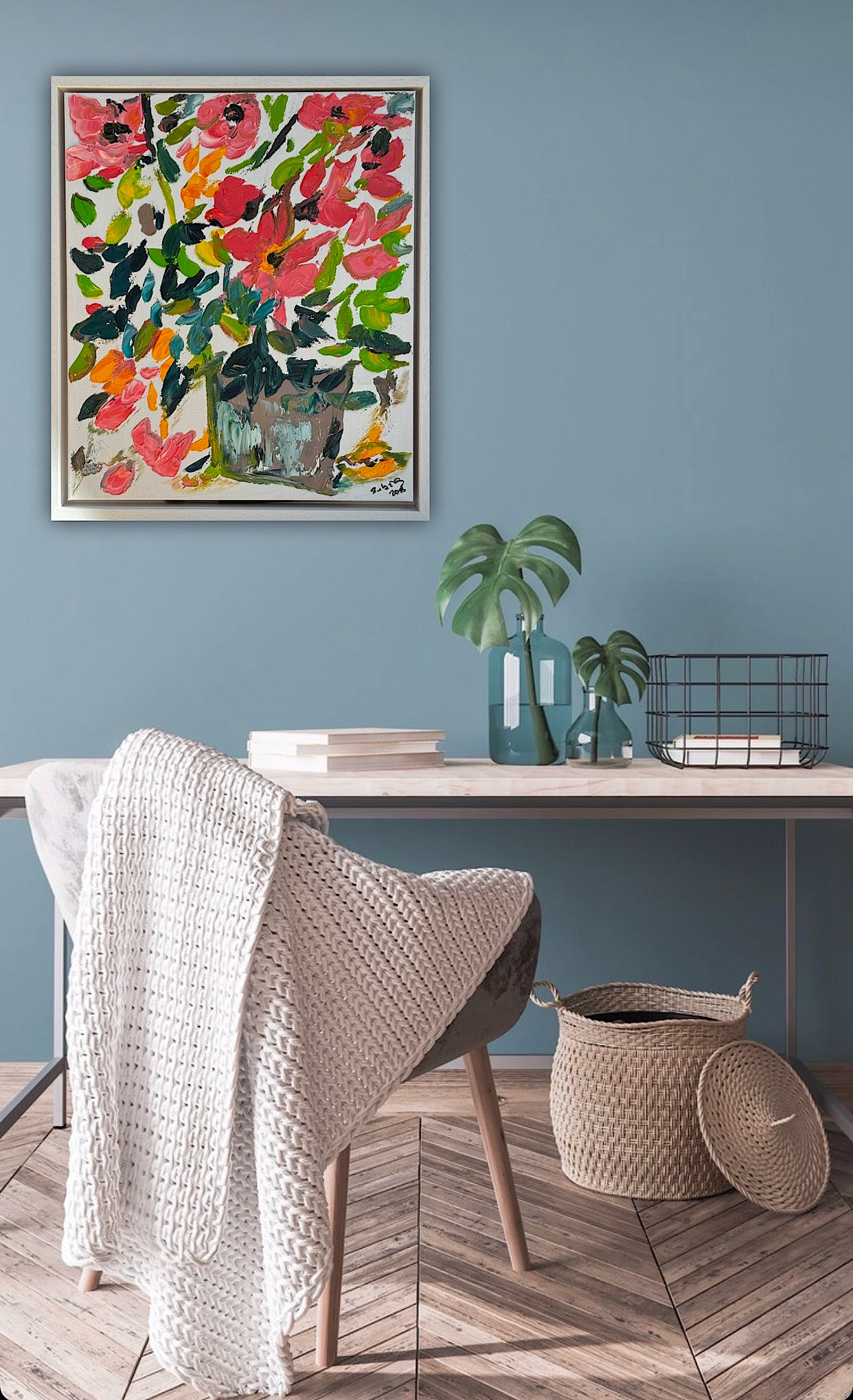Framed Original Abstract contemporary Oil Painting On Canvas 45x40cm Floral dream textured Oka