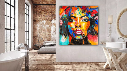 Richter Style Abstract Original Oil Painting On 100 x 100cm canvas Beauty Hazel eyes  woman portrait
