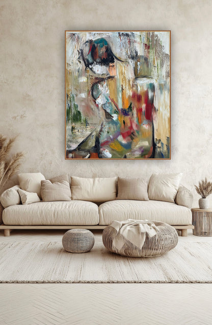 Contemporary Abstract Original Oil Painting On 90 x 76cm canvas Embered Nude