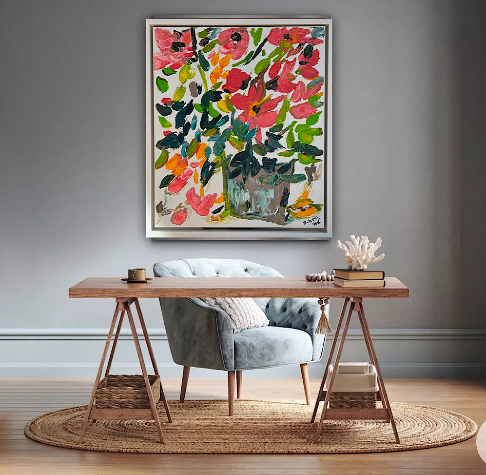 Framed Original Abstract contemporary Oil Painting On Canvas 45x40cm Floral dream textured Oka