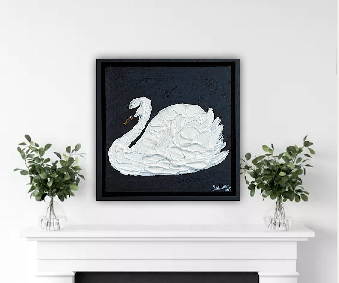 Framed Original Abstract contemporary Oil Painting On Canvas 30x30cm Swan Nocturne oka