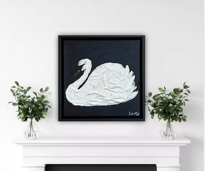 Framed Original Abstract contemporary Oil Painting On Canvas 30x30cm Swan Nocturne oka