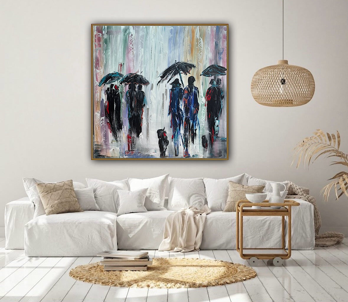 Richter Original Abstract Oil Painting 100x100cm On  4.2cm Canvas London Rain II