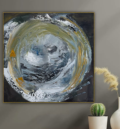 Original Abstract mixed media oil acrylic wax Painting On Canvas 50x50cm Gold & Ash Orbit oka