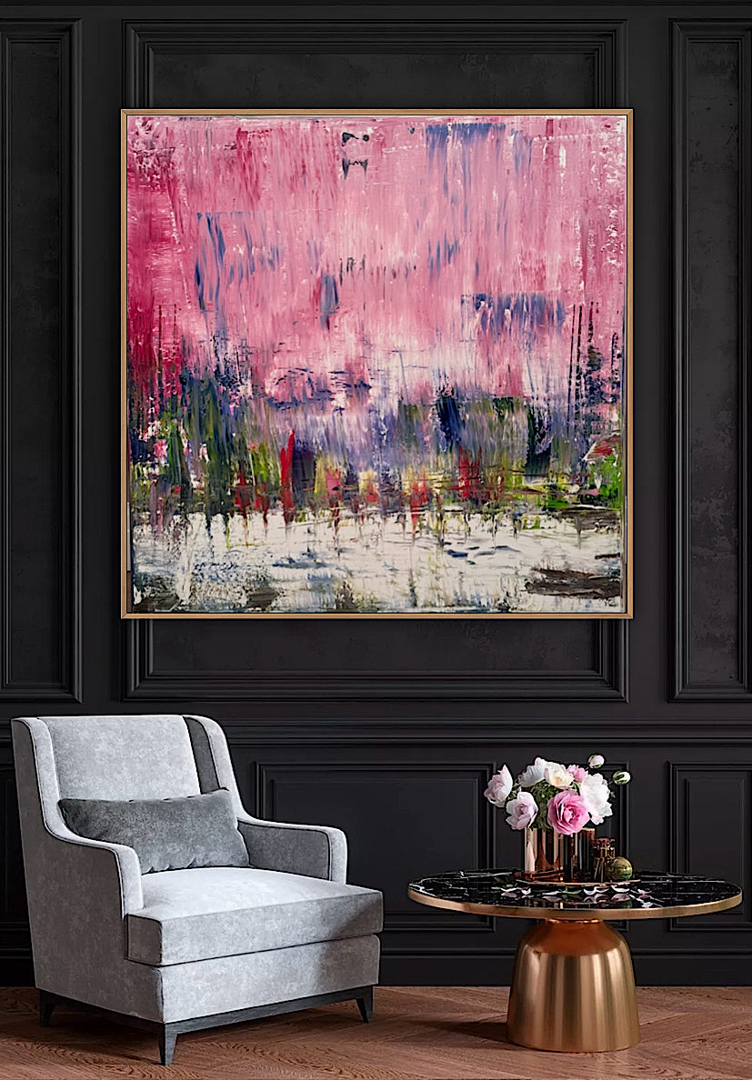 Oka style textured Original modern Abstract Oil Painting On Canvas 80 x 80cm ‘Pink Horizon’