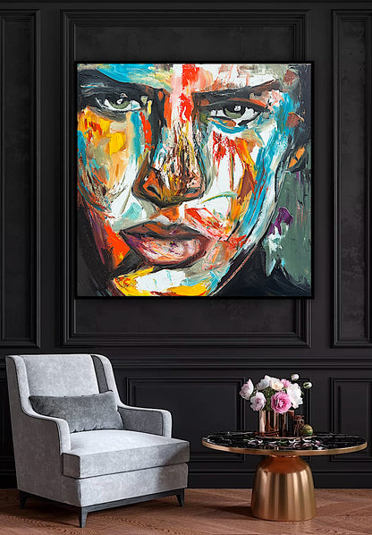 Original Abstract mixed media oil Painting On Canvas 50x50cm male portrait ‘Fernando’ oka