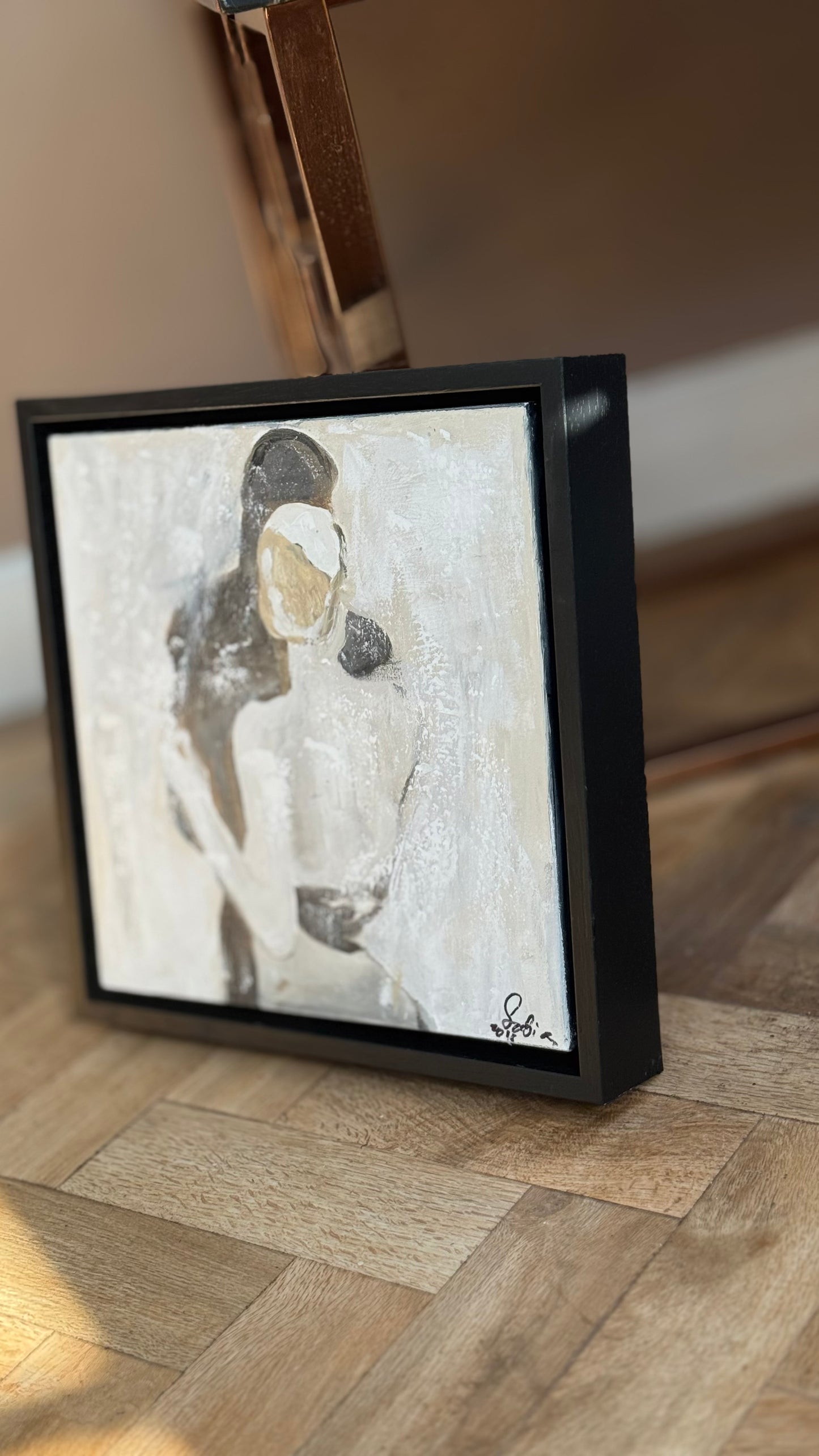 Framed Original Abstract contemporary Oil Painting On Canvas 35x35cm  love dance oka