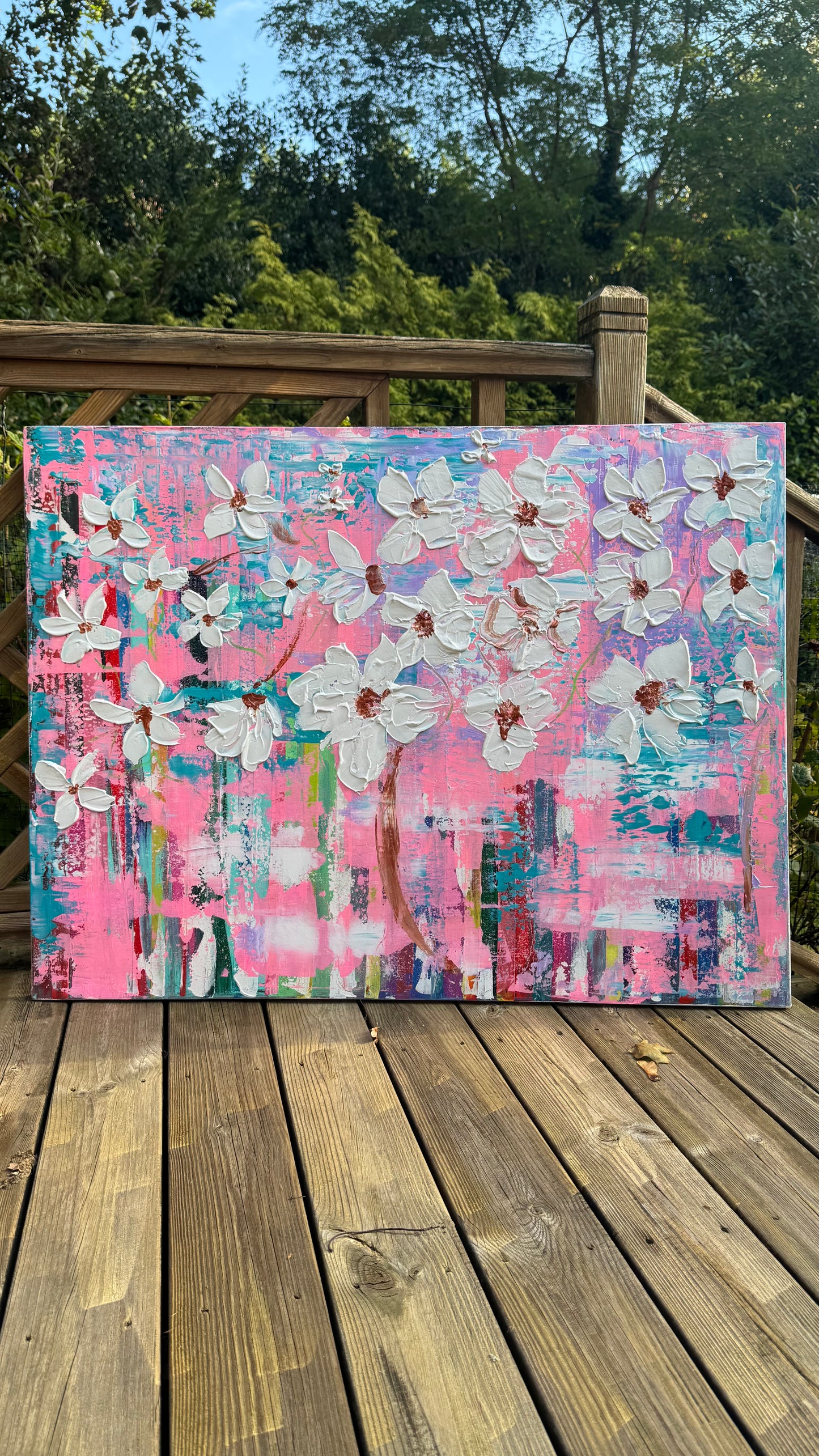 Large Abstract Original Oil Painting On 100x77cm canvas ‘White Flowers ’ vogue oka