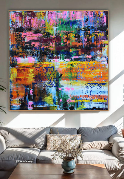 Oka Contemporary Abstract Original Oil Painting On Canvas 80x80cm  “Luminous Echoes”