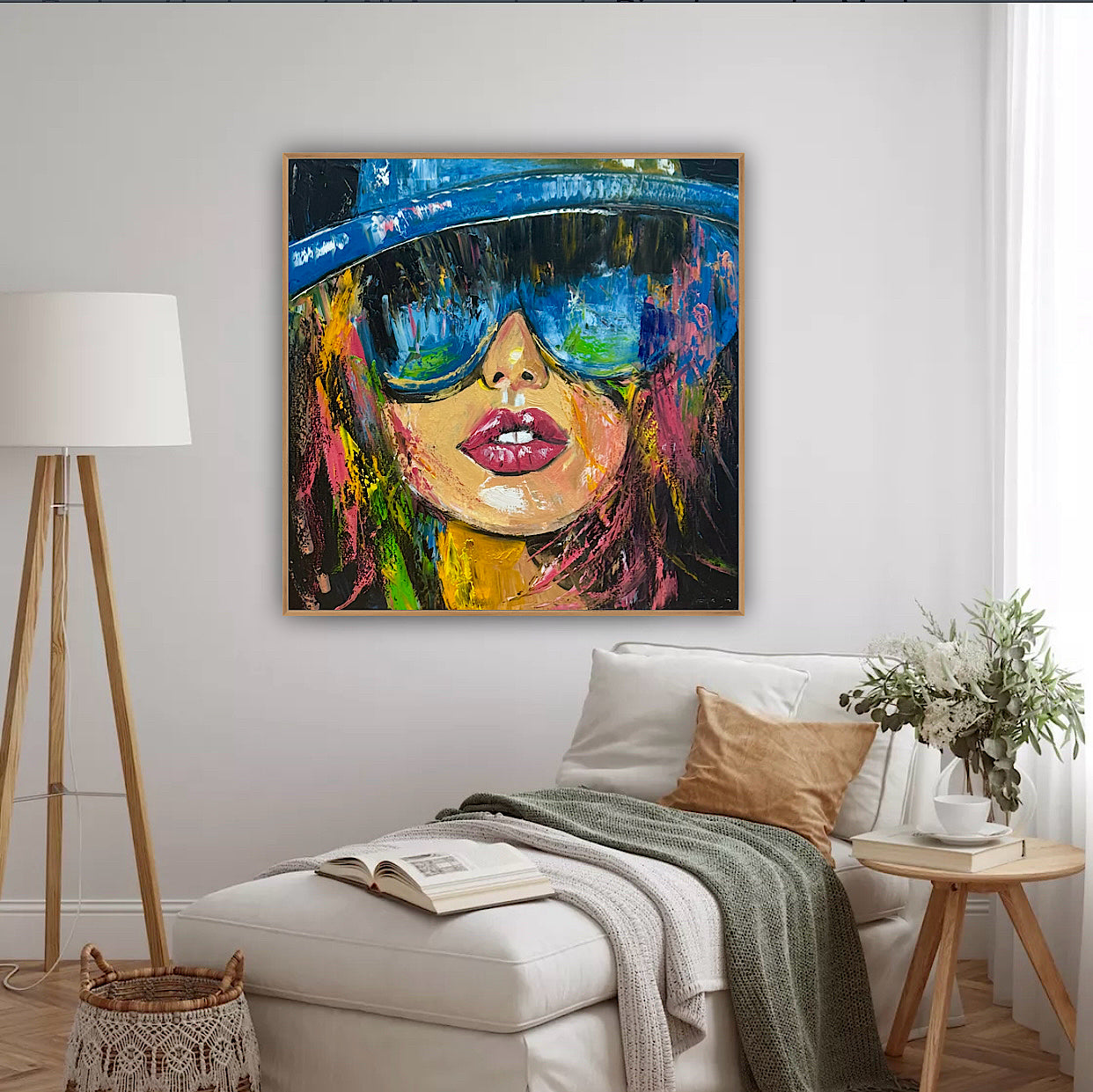 Framed Modern Original Abstract Oil Painting Canvas on 60x60cm Shades of Desire Woman’s portrait