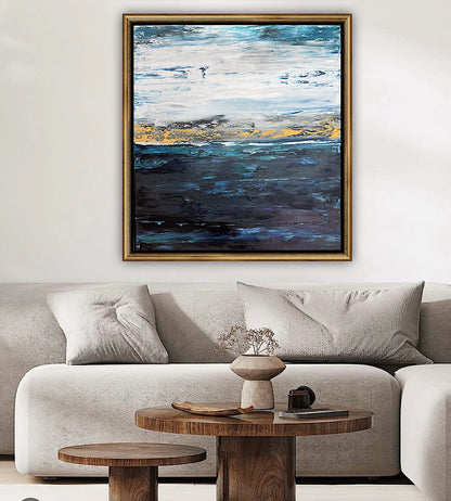 Framed in gold oak frame Original Abstract contemporary Oil Painting On Canvas 77x70cm  textured Oka Coastal Line