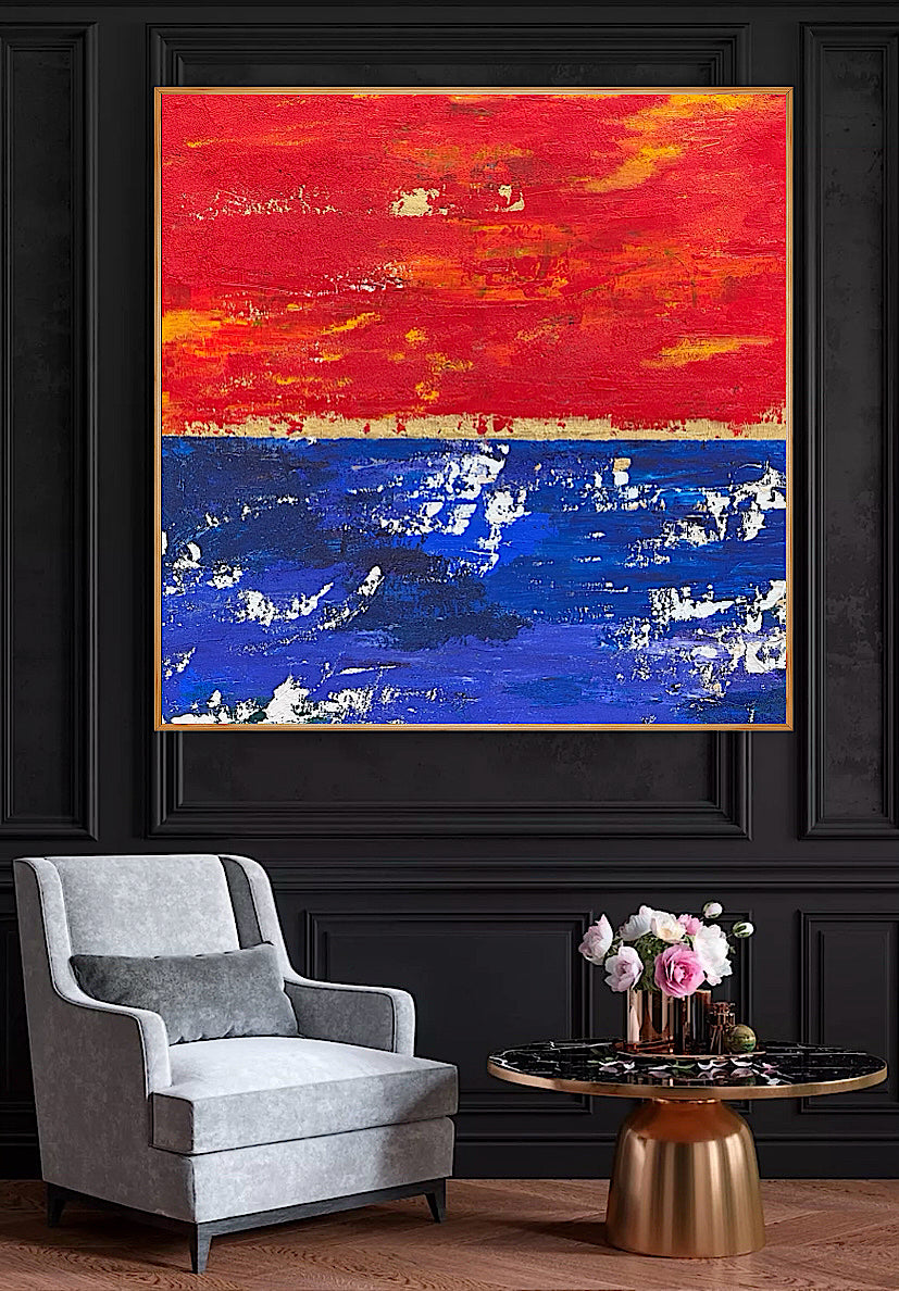 Modern Abstract Original Oil Painting On 2cm Canvas 100X100cm Scarlet Seascape