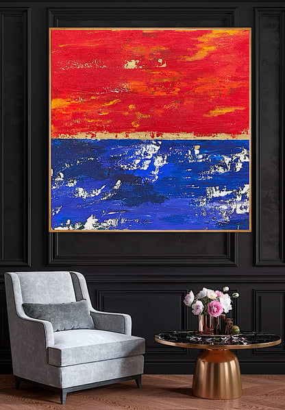 Modern Abstract Original Oil Painting On 2cm Canvas 100X100cm Scarlet Seascape