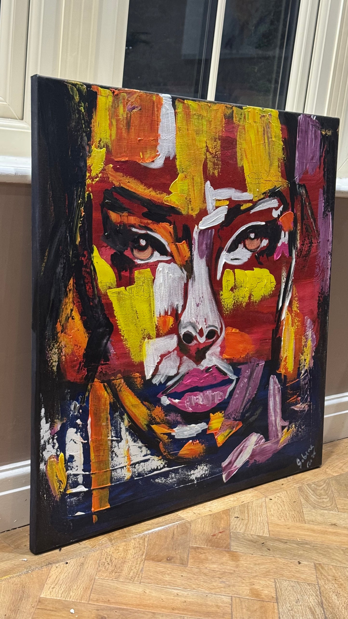 Contemporary Abstract Original Oil Painting On 80x80cm Canvas Unspoken Gaze