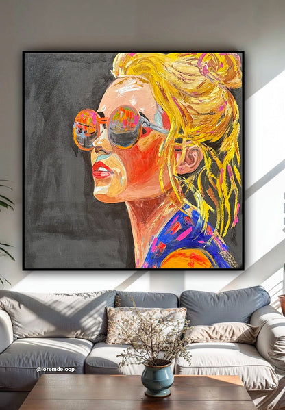 Richter Style Abstract Original Oil Painting On 100 x 100cm canvas Sunshine blondie woman portrait