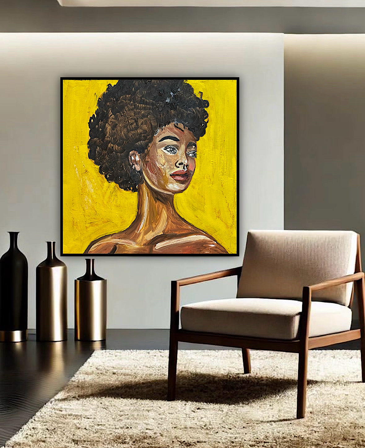 Modern Abstract Original Oil Painting On Canvas Unapologetic Portrait 60x60cm