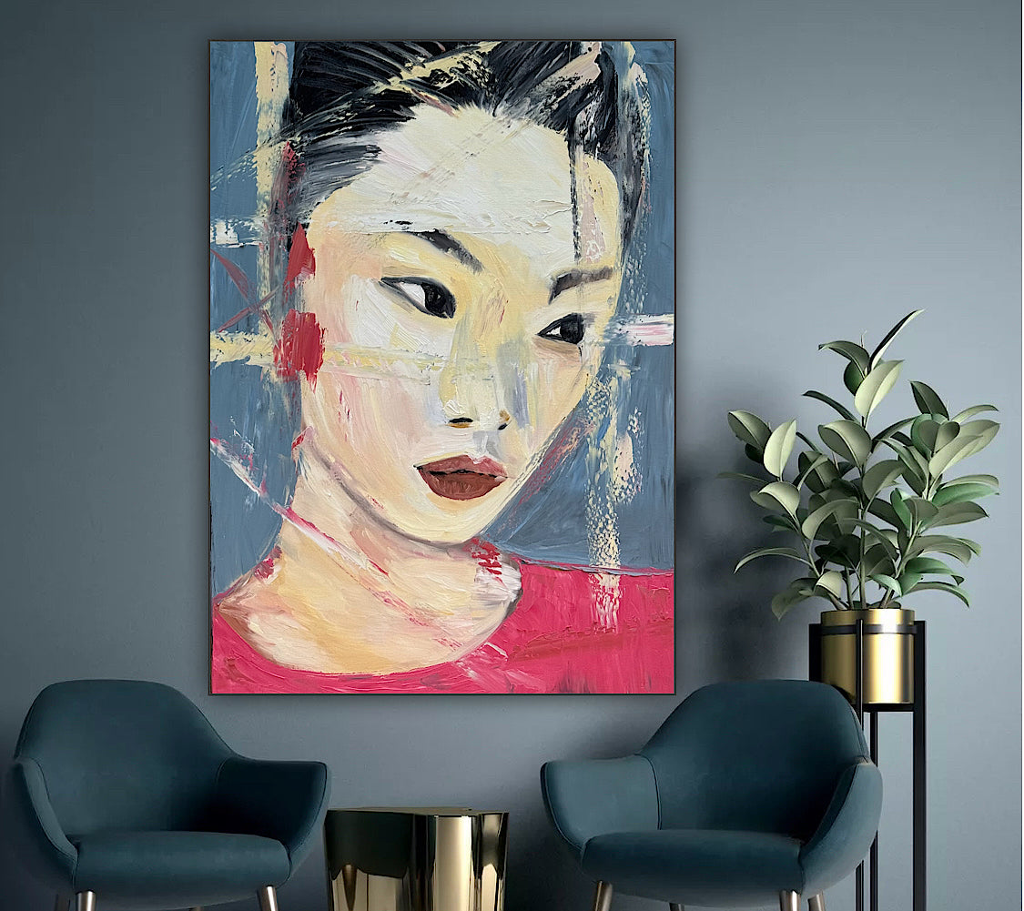 Woman’s portrait Original Abstract Oil Painting On Canvas 85 x 60cm Innocent Soul