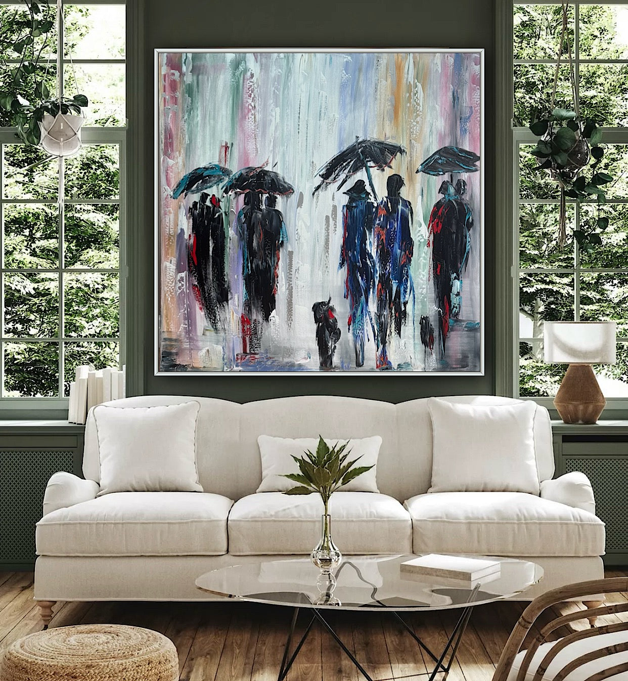 Richter Original Abstract Oil Painting 100x100cm On  4.2cm Canvas London Rain II