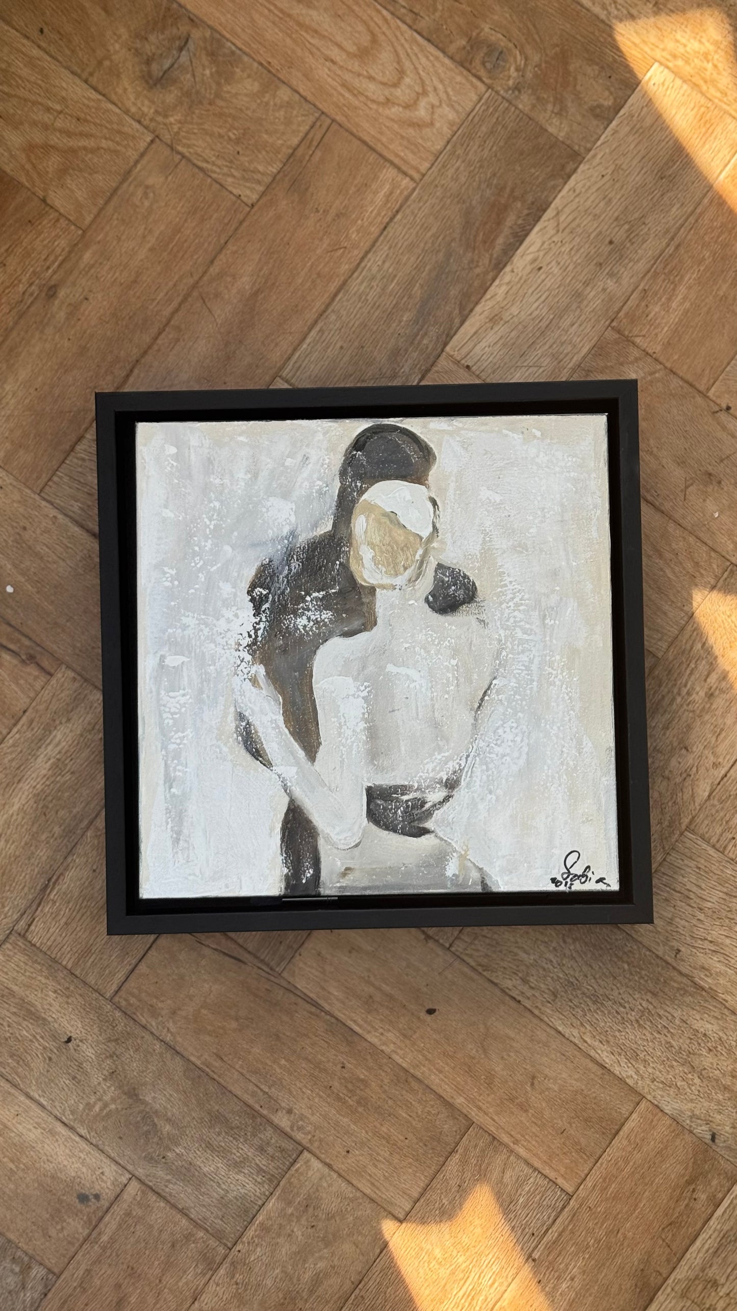 Framed Original Abstract contemporary Oil Painting On Canvas 35x35cm  love dance oka