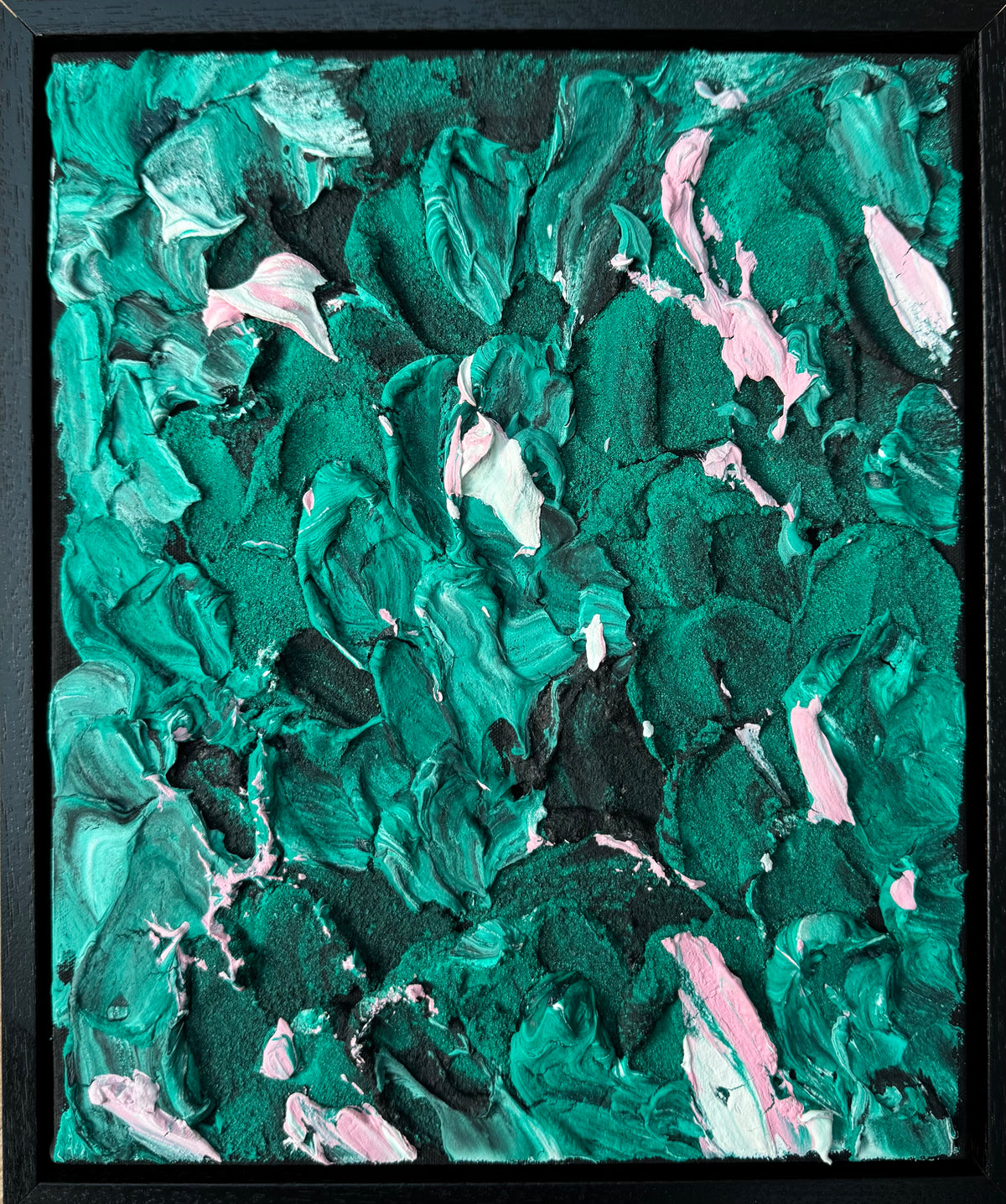 Framed in black textured Original Contemporary Abstract Oil Painting On Canvas 28x33cm Garden Love