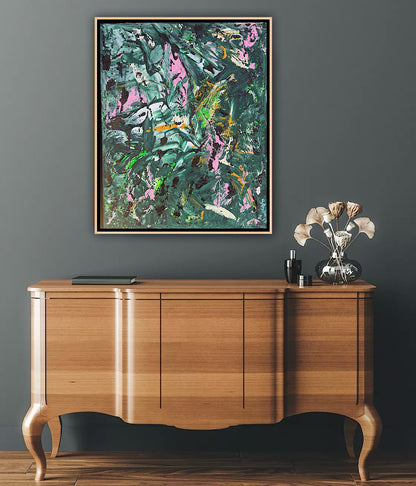 Framed in oak Original Abstract contemporary Oil Painting On Canvas 40x33cm Orchard II Oka