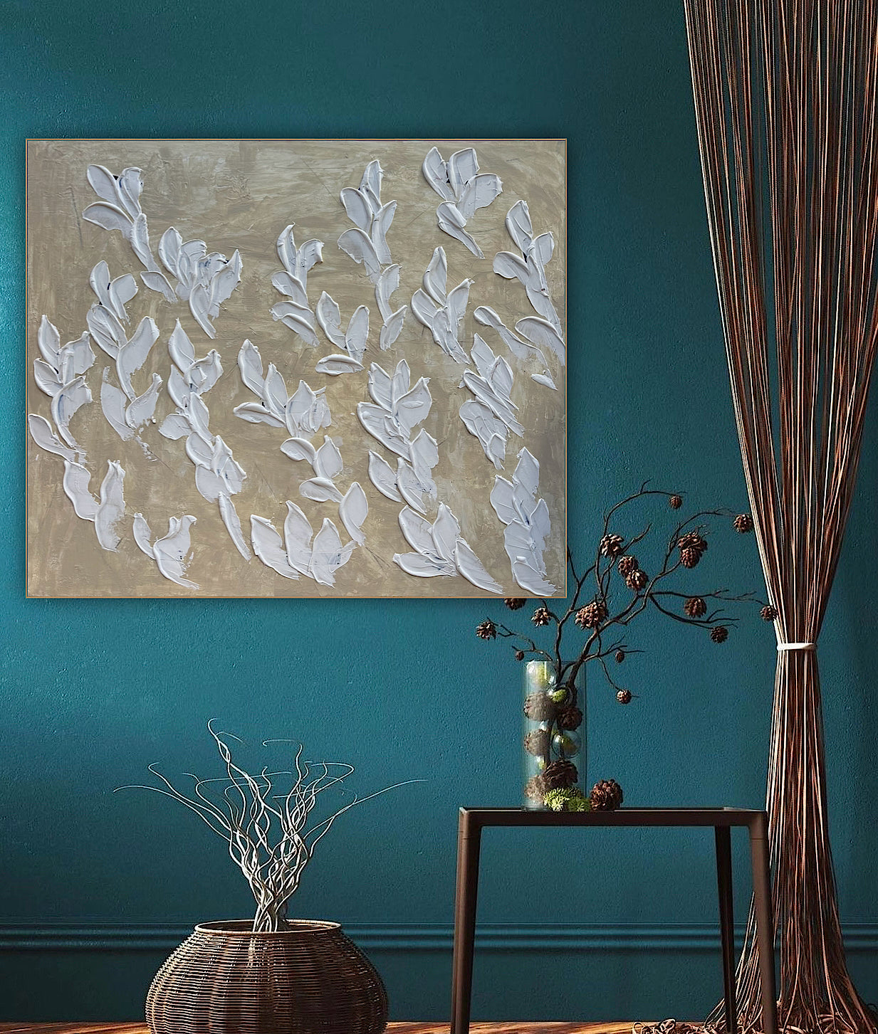 Textured Original Abstract Oil Painting On Canvas stream of leaves 120x100cm Oka