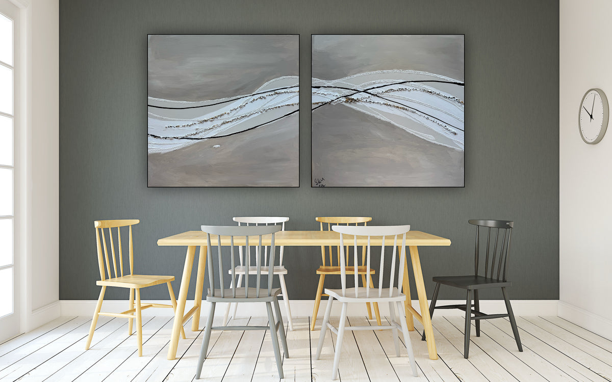 Set of 2 Modern Abstract Original Paintings On Canvas textured ‘Pebbles’  61 x 61cm each