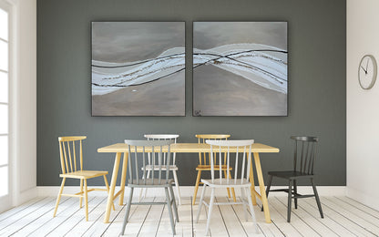 Set of 2 Modern Abstract Original Paintings On Canvas textured ‘Pebbles’  61 x 61cm each