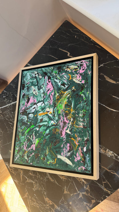 Framed in oak Original Abstract contemporary Oil Painting On Canvas 40x33cm Orchard II Oka