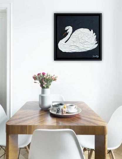 Framed Original Abstract contemporary Oil Painting On Canvas 30x30cm Swan Nocturne oka