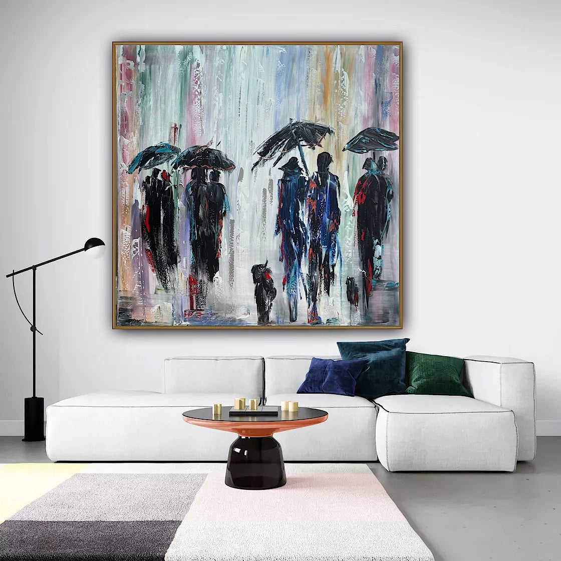 Richter Original Abstract Oil Painting 100x100cm On  4.2cm Canvas London Rain II