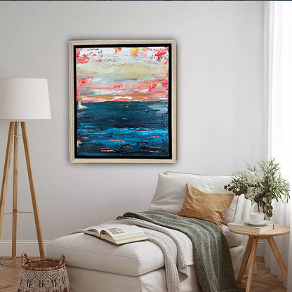 Framed in oak Original Abstract contemporary Oil Painting On Canvas 38x33cm  textured Oka Elysian Waters
