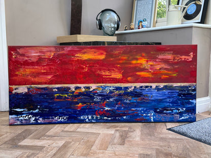 Abstract original Oil Painting On Canvas ‘Orange horizon’ 120cm X 50cm textured landscape