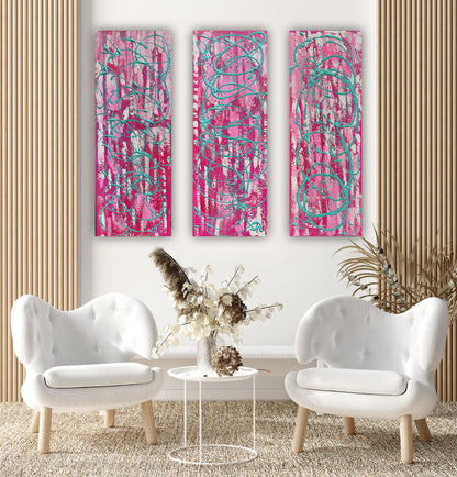 Oka set of 3 Modern Abstract Original Oil Paintings On Canvas ‘’Japan blossom’ 80 x 90 cm overall