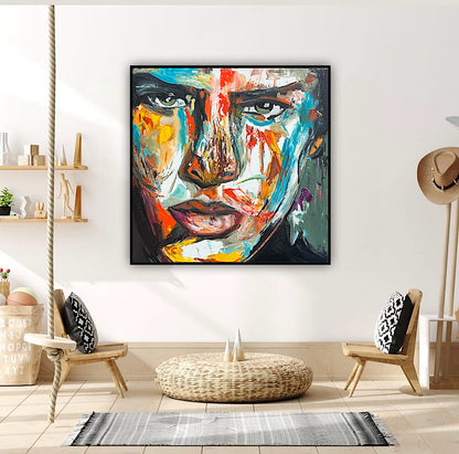 Original Abstract mixed media oil Painting On Canvas 50x50cm male portrait ‘Fernando’ oka
