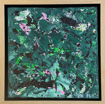 Framed in oak Original Abstract contemporary Oil Painting On Canvas 20 x 20Cm Orchard oka