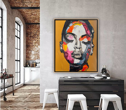 Framed in solid oak frame Original Abstract Oil Painting On Canvas 75x60cm  ‘The strong woman’  Oka portrait