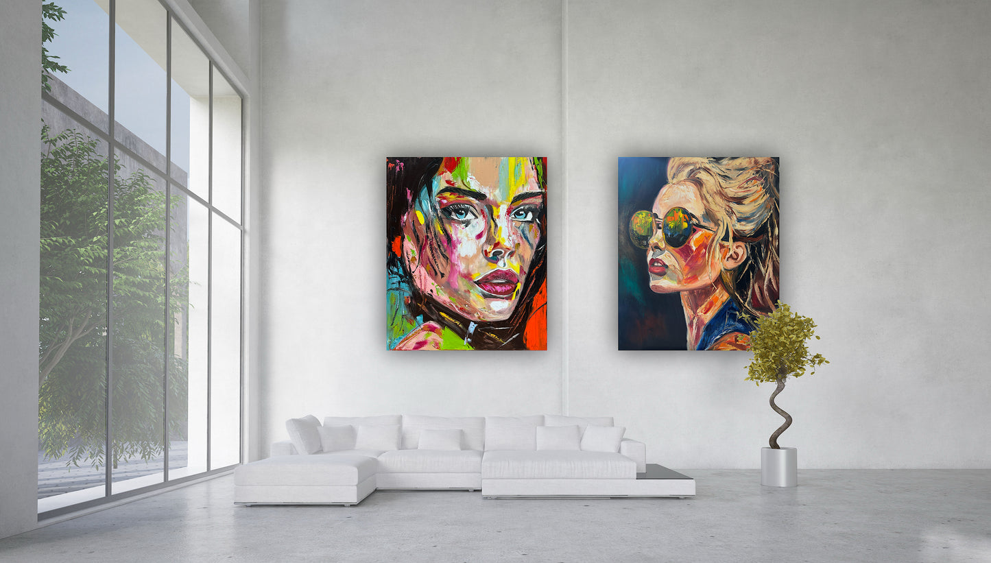 ‘Femme Eclat’ portrait Original abstract contemporary Oil Painting On Canvas size 90x76cm