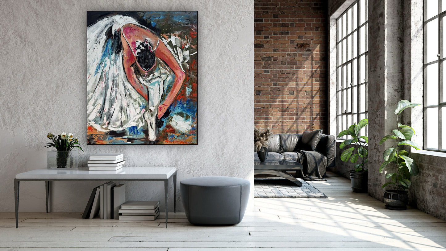 Contemporary Abstract Original Oil Painting On 90 x 76cm on Canvas ‘Ballet Dancer’