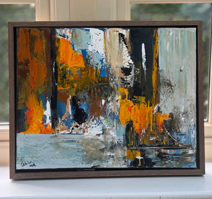 Framed Original Abstract contemporary Oil Painting On Canvas 60x50cm London Dusk Oka