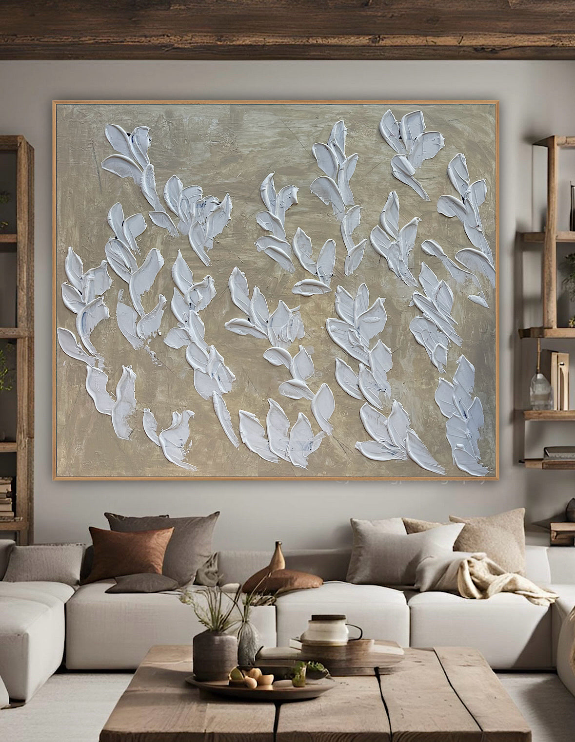 Textured Original Abstract Oil Painting On Canvas stream of leaves 120x100cm Oka