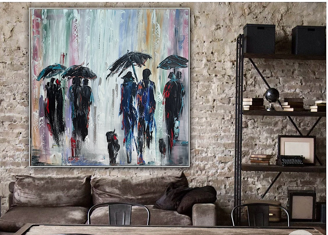 Richter Original Abstract Oil Painting 100x100cm On  4.2cm Canvas London Rain II