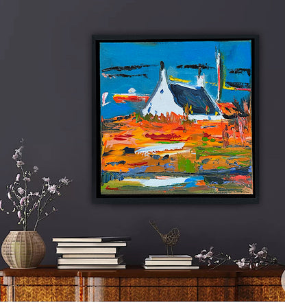 Framed in black frame Original Abstract contemporary Oil Painting On Canvas 32x32cm Irish wilds