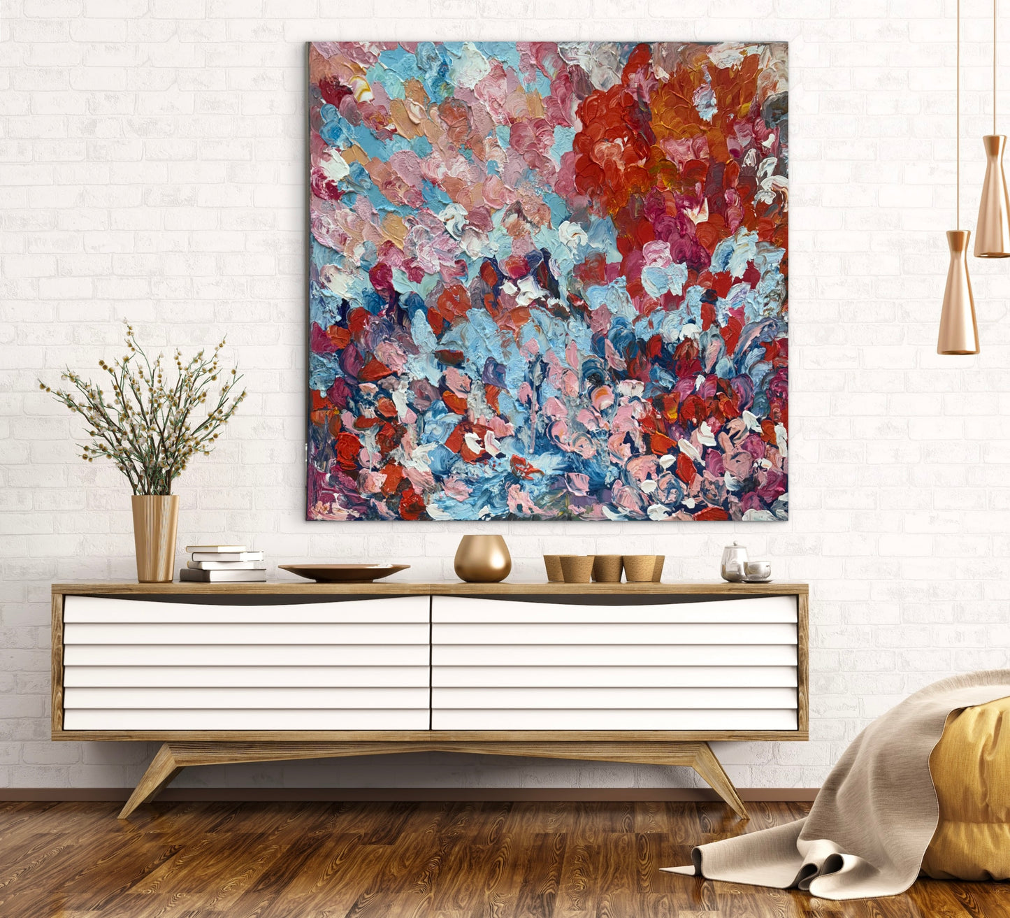 Modern Original textured Abstract Oil Painting On deep edge Canvas 120 x 120cm ‘Convergence ‘