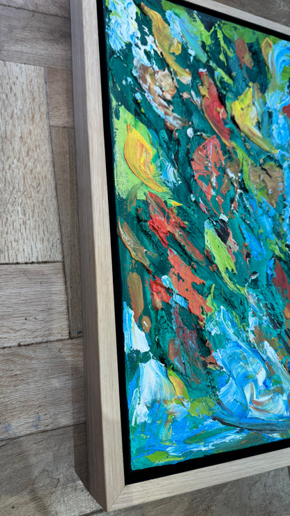 Framed in oak Original Abstract contemporary Oil Painting On Canvas 55x55cm Velvet Tides textured Oka