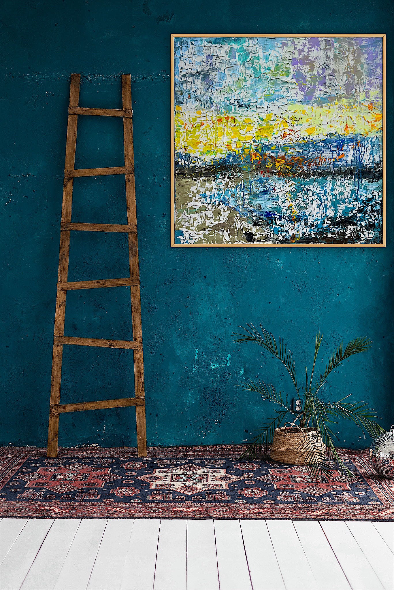 Original Abstract Oil Painting On Canvas Textured 100x100cm  Tides of Radiance (seaside)