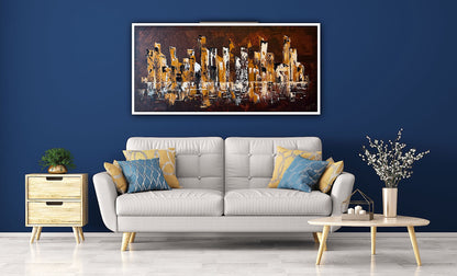 Richter Original Abstract Oil Painting On Canvas 60x120cm Cityscape escape New York