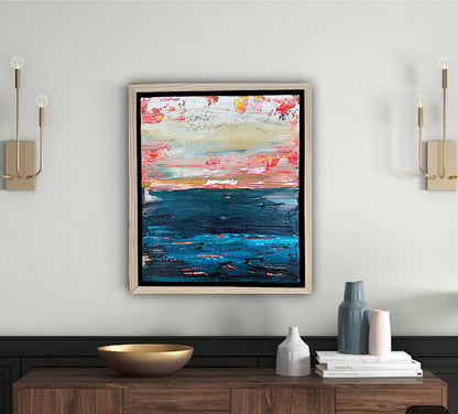 Framed in oak Original Abstract contemporary Oil Painting On Canvas 38x33cm  textured Oka Elysian Waters