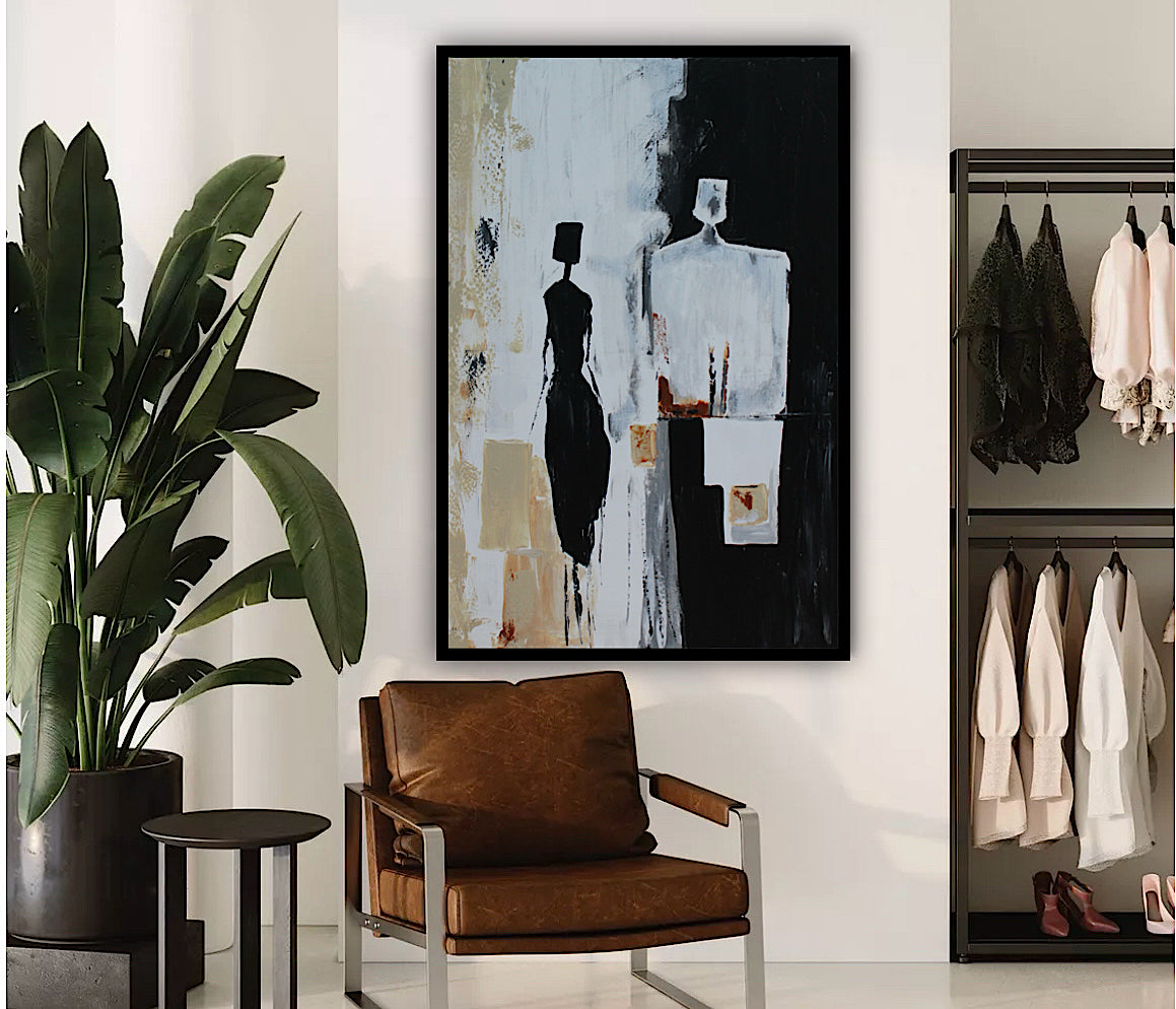 Framed Original Abstract contemporary Oil Painting On Canvas 90x60cm  love to talk oka